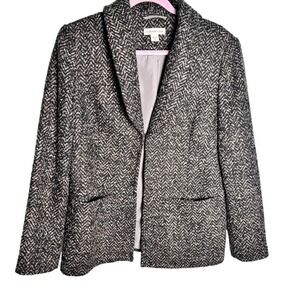 Coldwater Creek Herringbone Tweed Blazer Jacket Women's Size 12 Black Gray